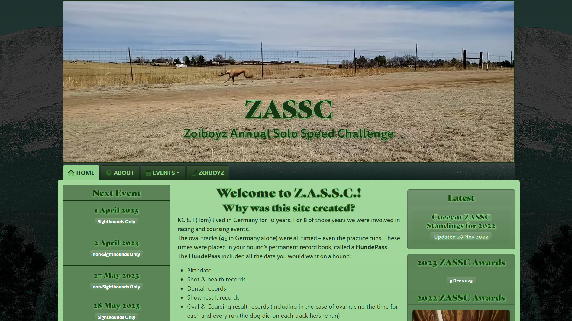 ZASSC lure coursing association website